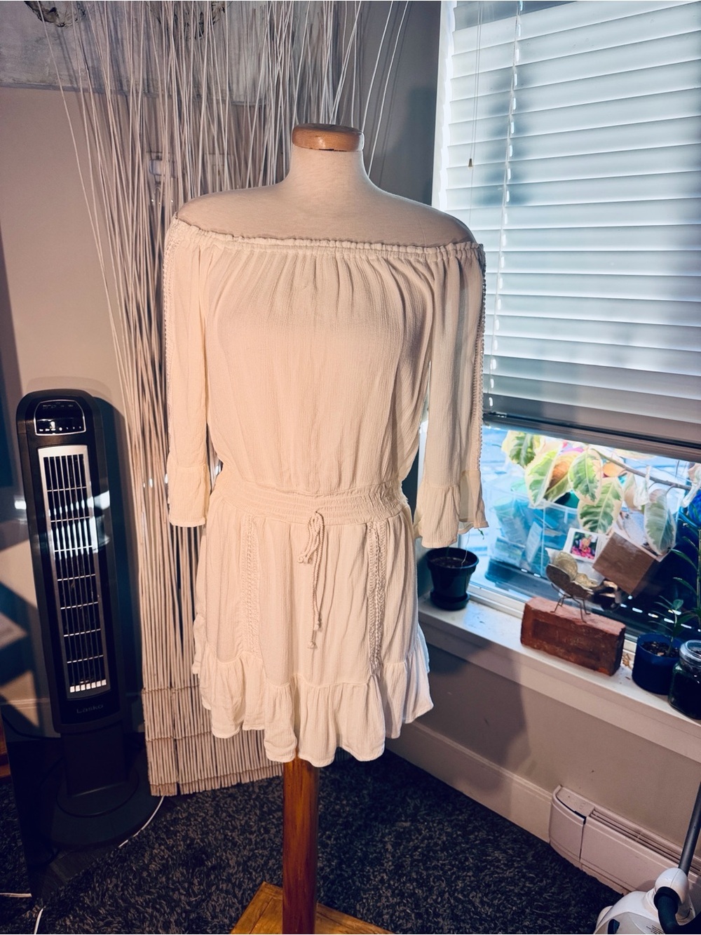 Bohemian Off-the-Shoulder Cream Women's Dress